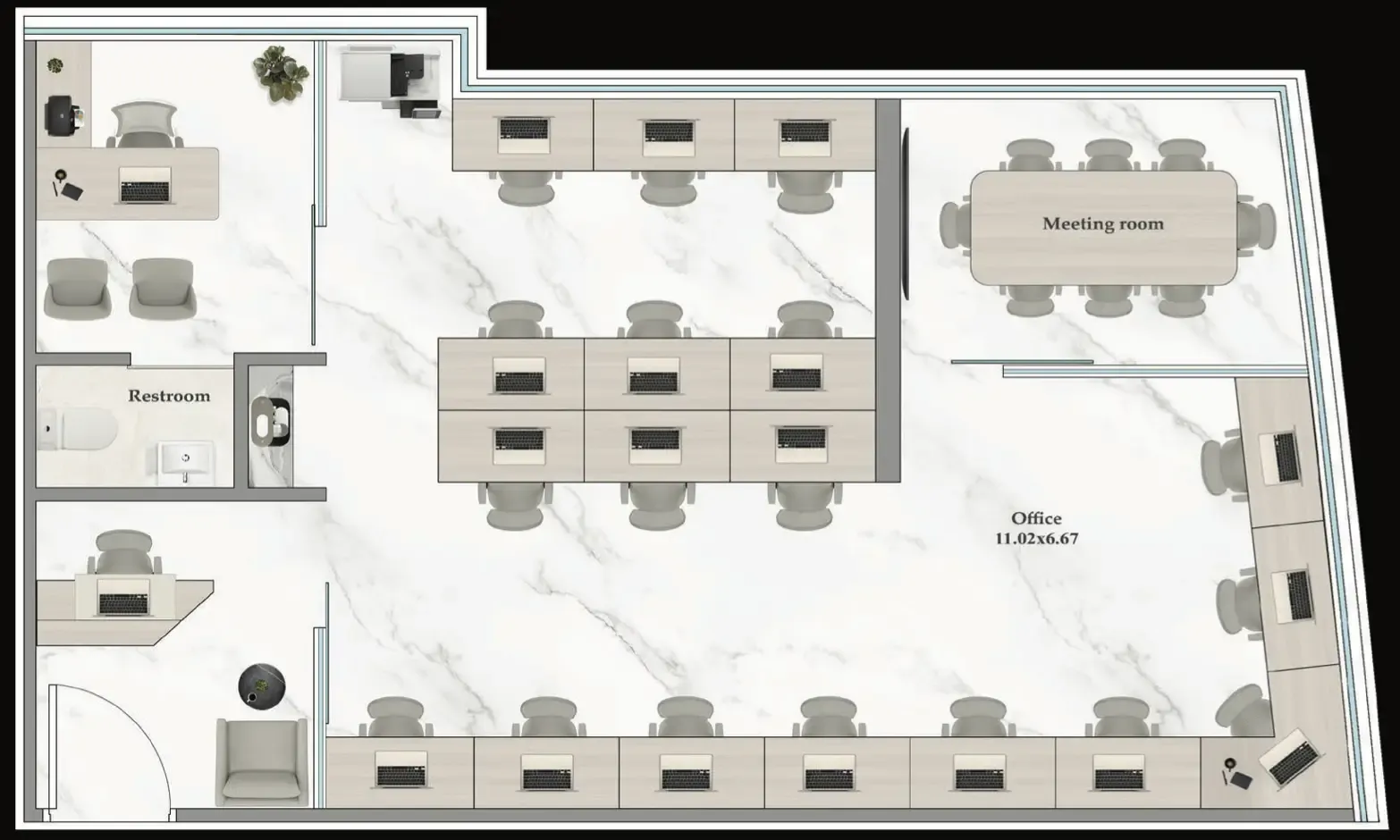  bedroom Office floor plan at Aspirz