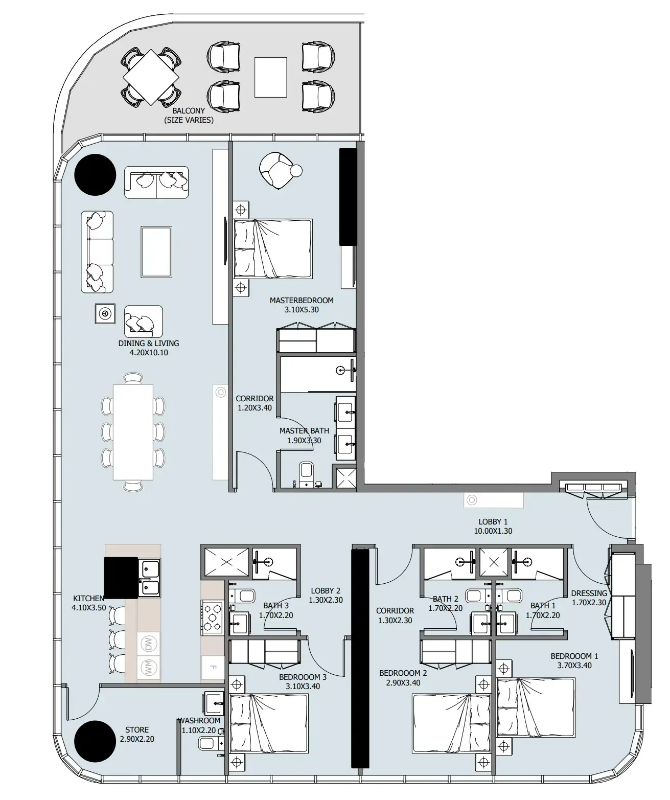 4 bedroom Apartments floor plan at Marlin Reportage