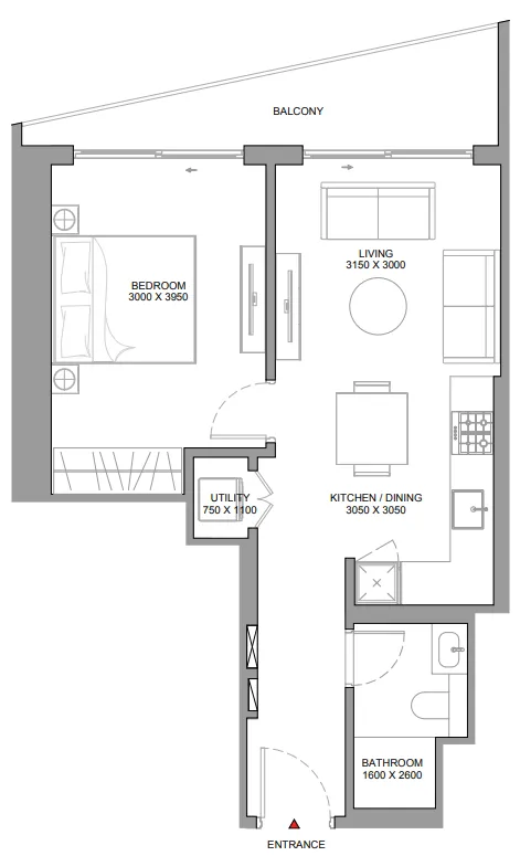 1 bedroom Apartments floor plan at The Eden at Sobha Central