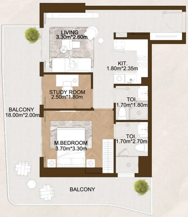 1.5 bedroom Apartments floor plan at Sports View 2