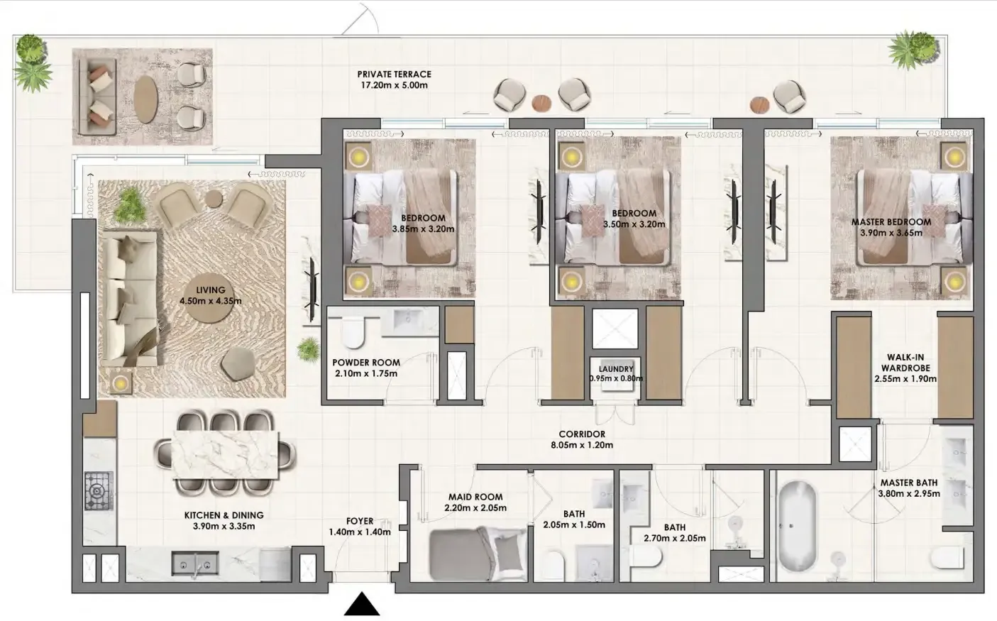 3 bedroom Apartments floor plan at Parkwood Emaar
