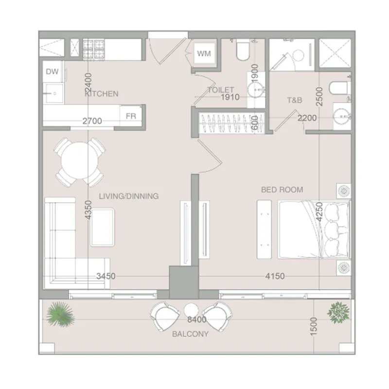 1 bedroom Apartments floor plan at VERDAN1A 4