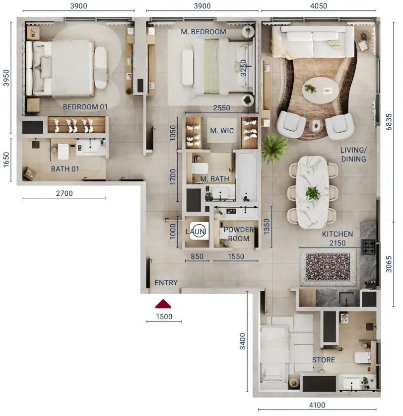 2 bedroom Apartments floor plan at Mirdad