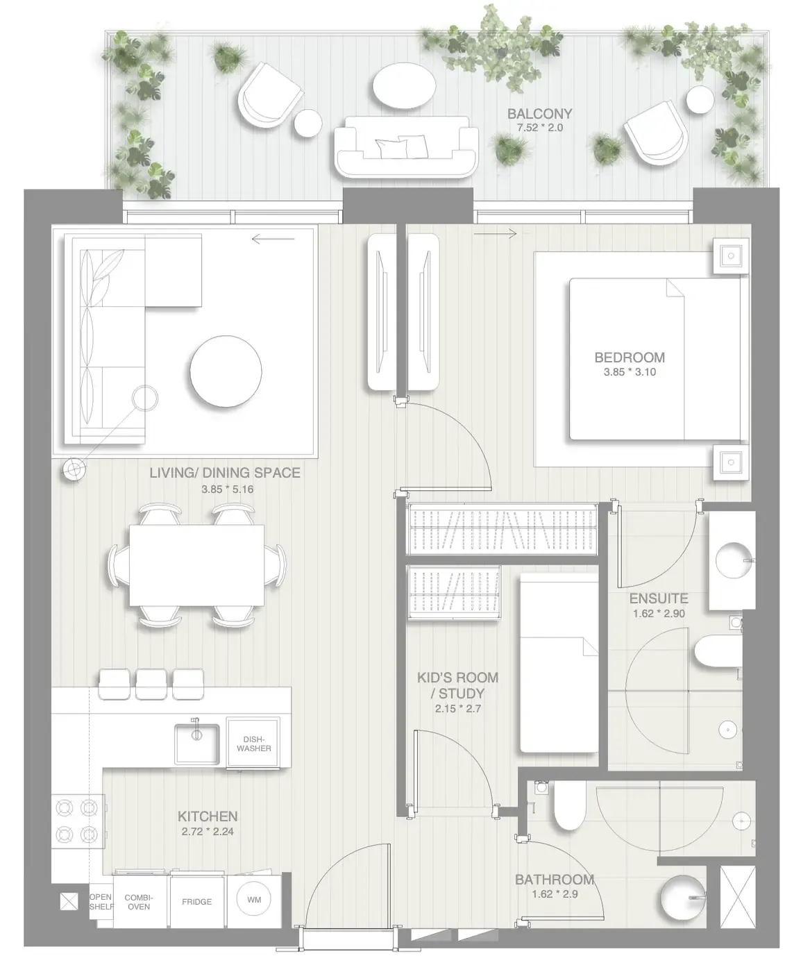 1.5 bedroom Apartments floor plan at Sol Levante