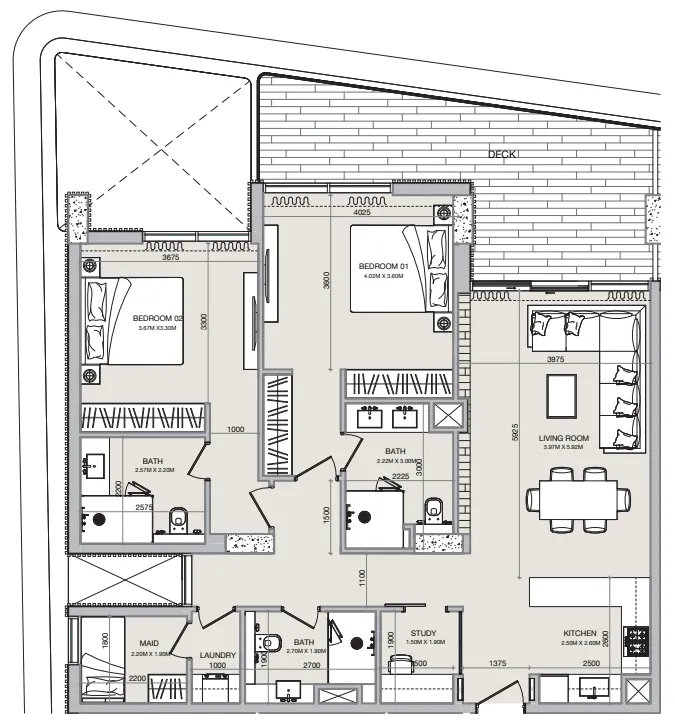 2 bedroom Apartments floor plan at Isolana Residences