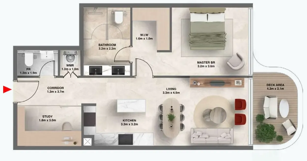 1 bedroom Apartments floor plan at The Tides
