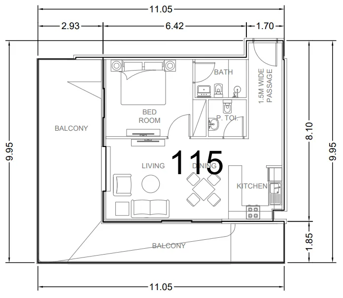 1 bedroom Apartments floor plan at AG Aum