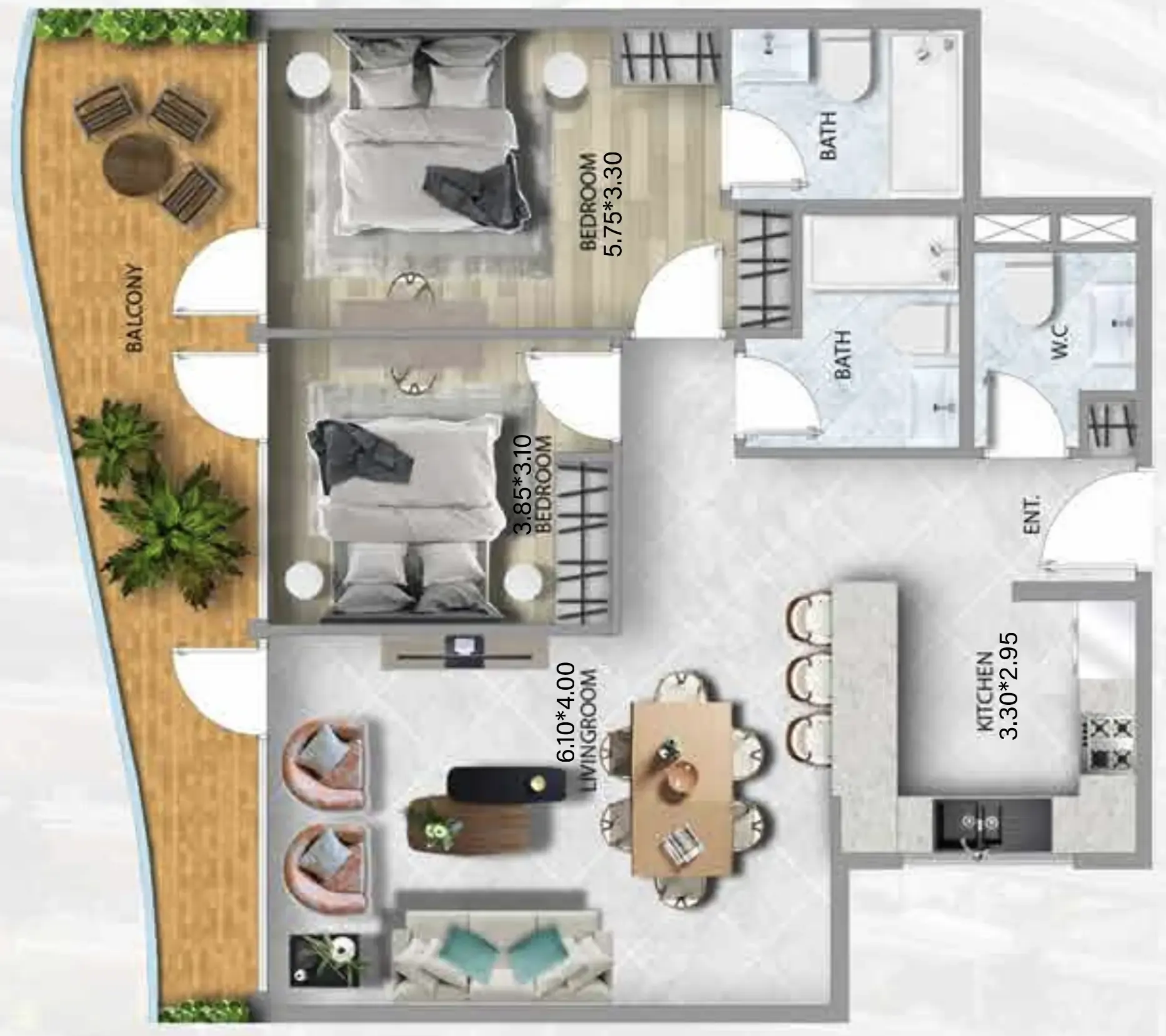 2 bedroom Apartments floor plan at 311 Boulevard