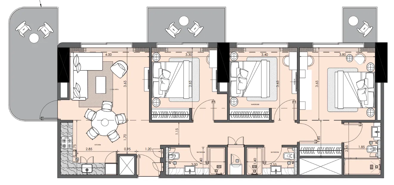 3 bedroom Apartments floor plan at Azizi Wasel