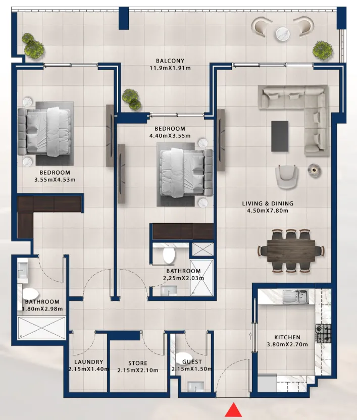 2 bedroom Apartments floor plan at Asayel Avenue