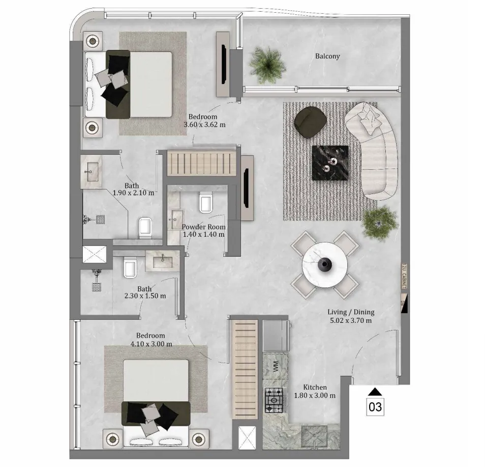 2 bedroom apartments floor plan at Etérea by Zoya
