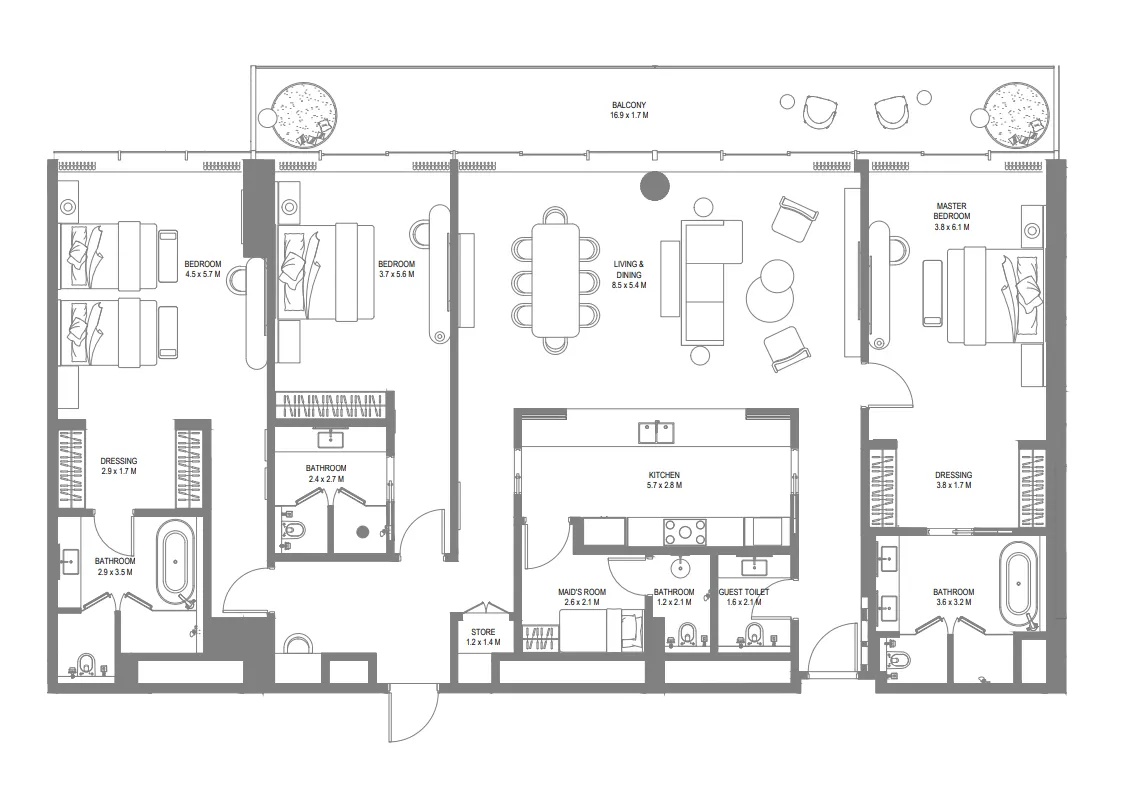3 bedroom Hotel Apartments floor plan at Anantara Sharjah Resort
