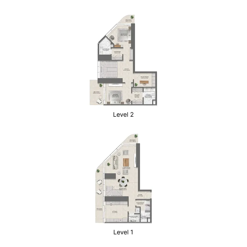 2 bedroom Duplex floor plan at DWTN Residences