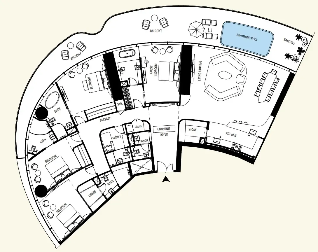 4 bedroom Apartments floor plan at Mercedes-Benz Places by Binghatti