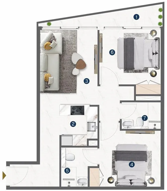 2 bedroom Apartments floor plan at Omya Residence