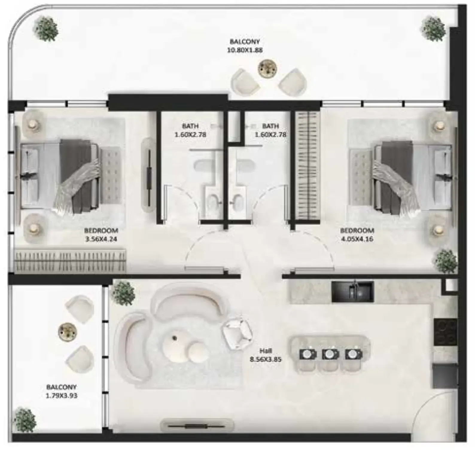 2 bedroom Apartments floor plan at SquareX One