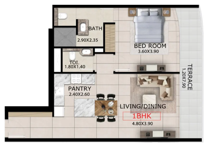 1 bedroom Apartments floor plan at Mayfair Gardens