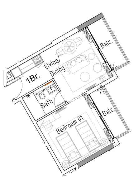 1 bedroom Apartments floor plan at Damac Hills 2 - Hotel Edge by Rotana