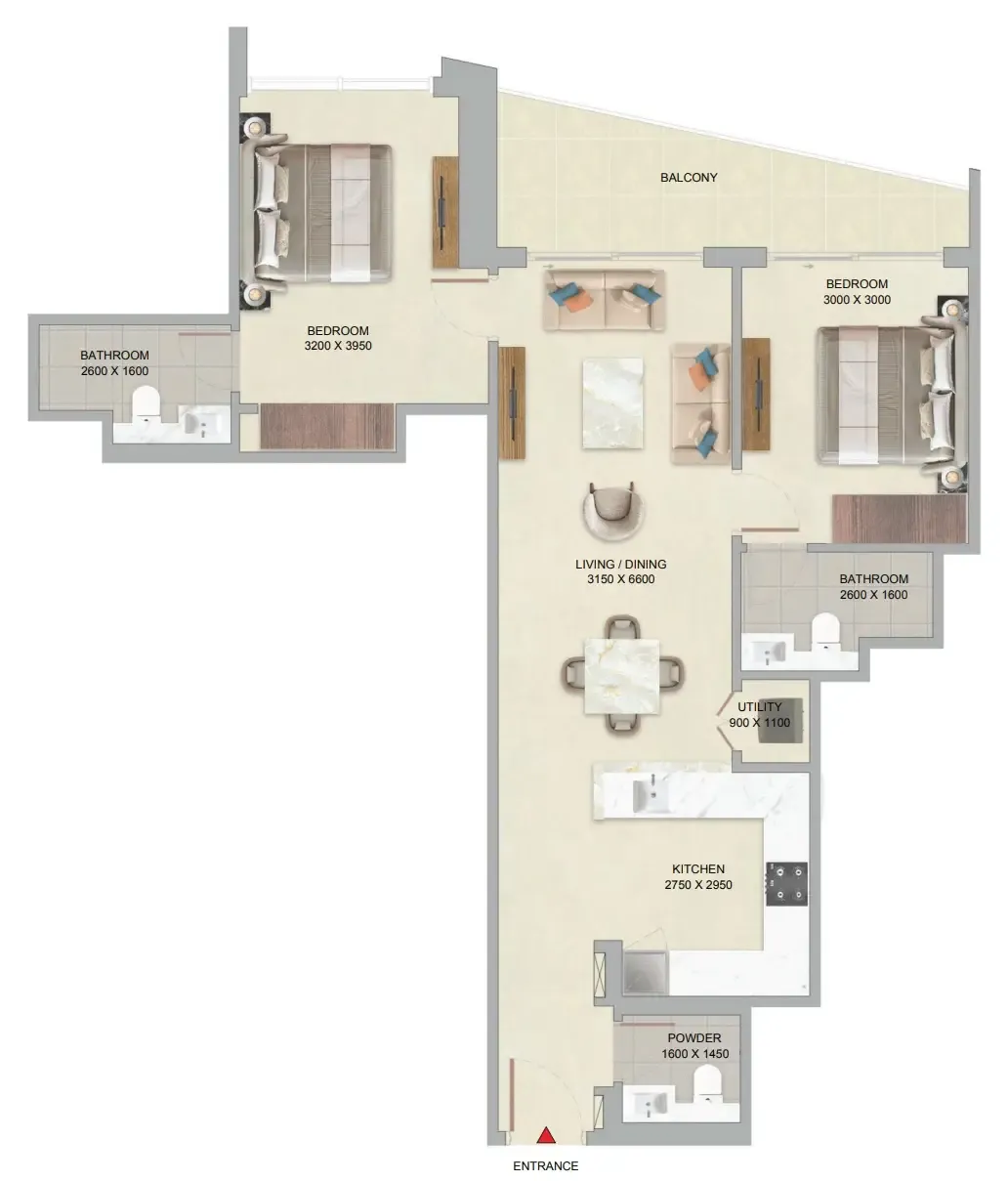 2 bedroom Apartments floor plan at The Serene at Sobha Central