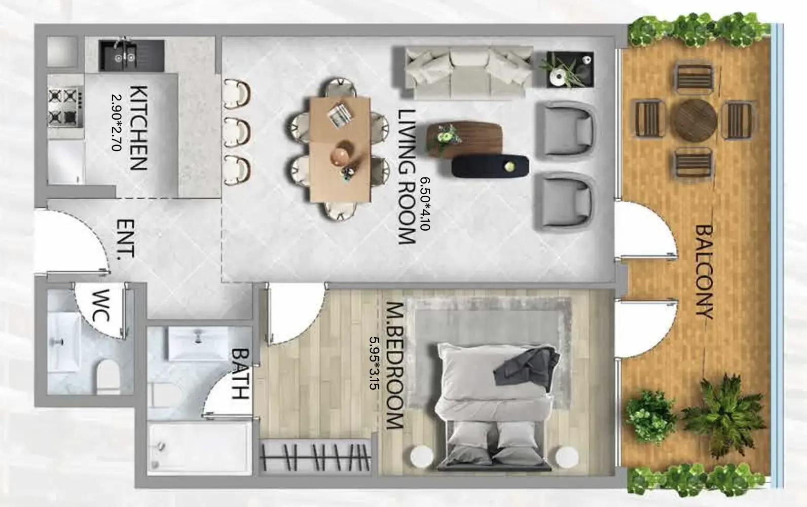 1 bedroom Apartments floor plan at 311 Boulevard