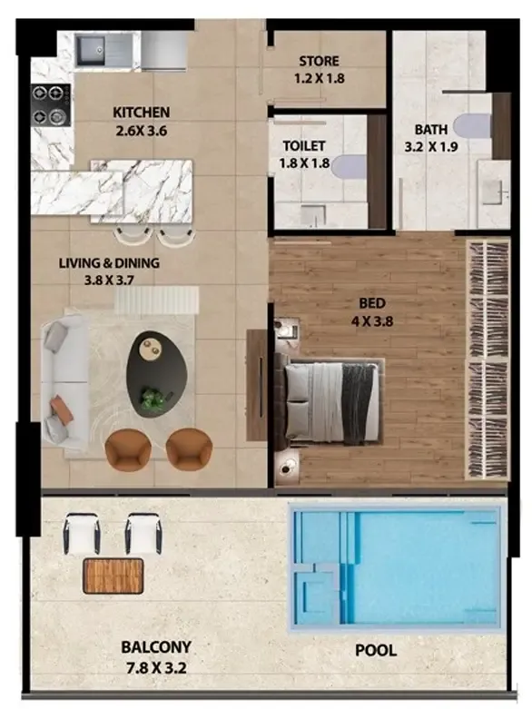 1 bedroom Apartments floor plan at Marquis One