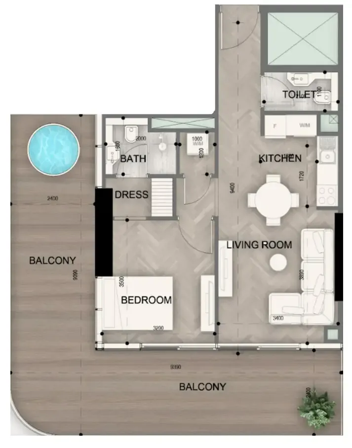 1 bedroom Apartments floor plan at Sky Line by Peace Homes