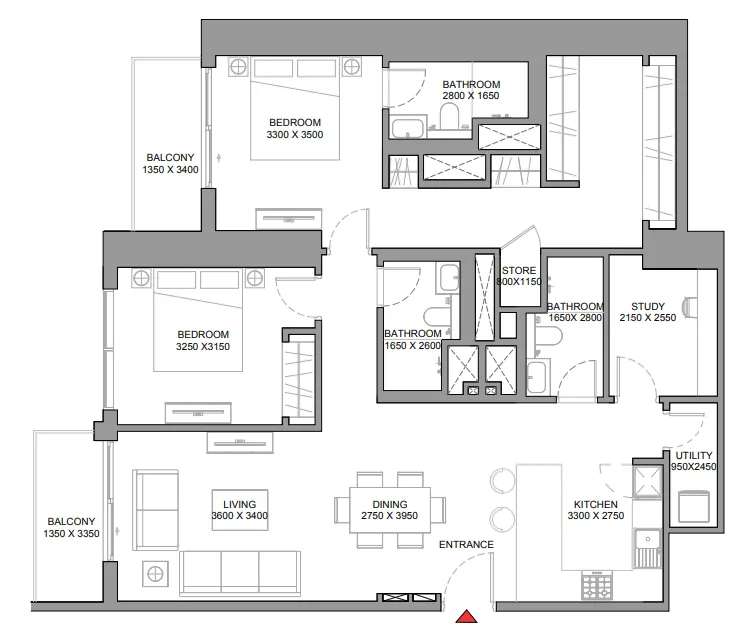 2.5 bedroom Apartments floor plan at 360 Riverside Crescent