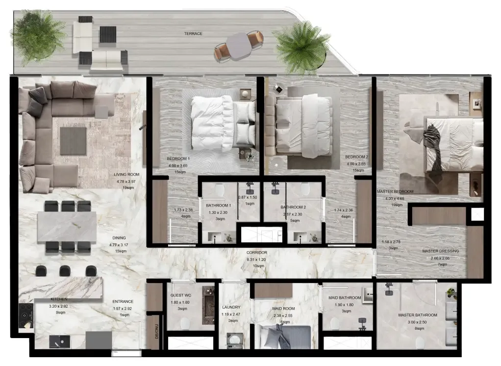 3 bedroom Apartments floor plan at Jacob and Co Beachfront Living