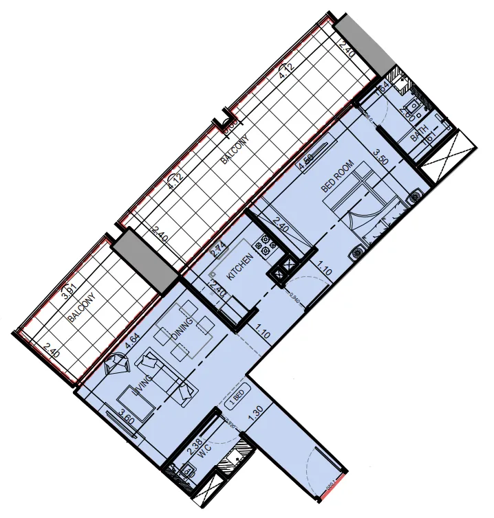 1 bedroom Apartments floor plan at Binghatti Skyrise