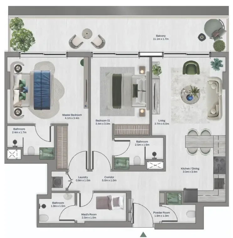 2.5 bedroom apartments floor plan at Oceara Park View Residences Phase 1