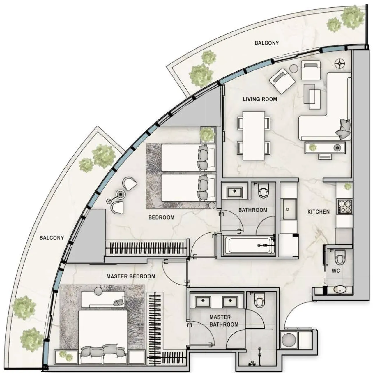 2 bedroom Apartments floor plan at The Biltmore Residences Sufouh