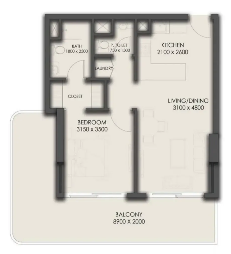 1 bedroom Apartments floor plan at Park Residency