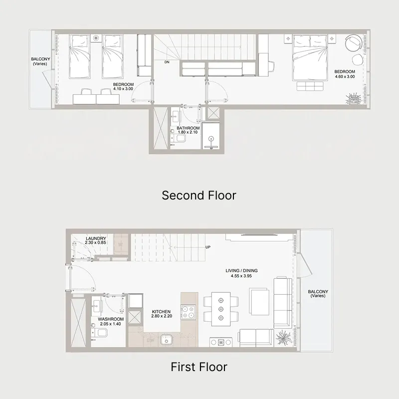 2 bedroom Duplex floor plan at Perla 1 at the Bay