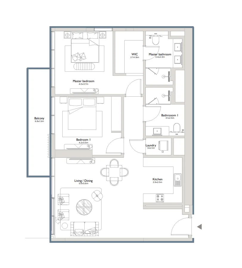 2 bedroom Apartments floor plan at Serenia District East Residences