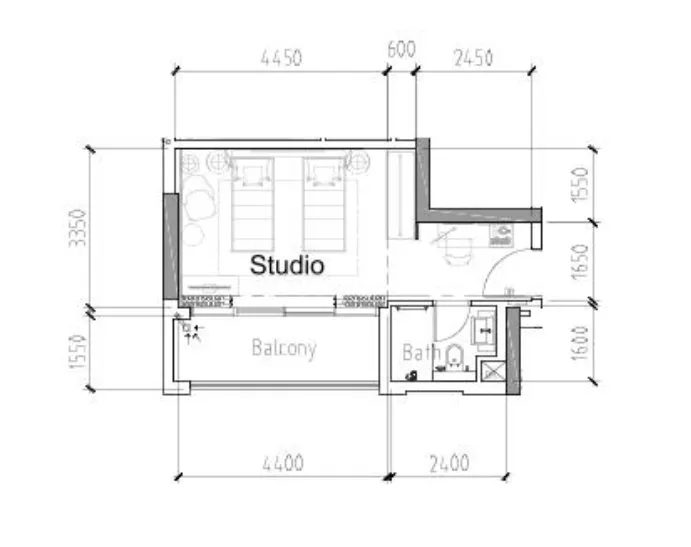 0 bedroom Apartments floor plan at Damac Hills 2 - Hotel Edge by Rotana