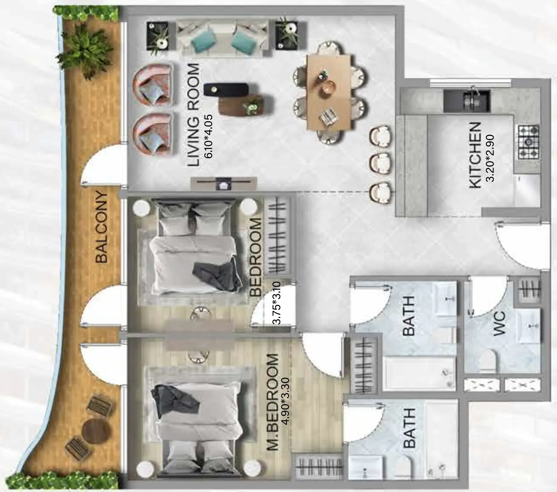 2 bedroom Apartments floor plan at 311 Boulevard