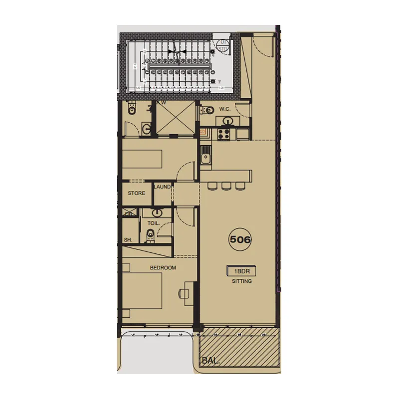 1.5 bedroom Apartments floor plan at Sea View Residence