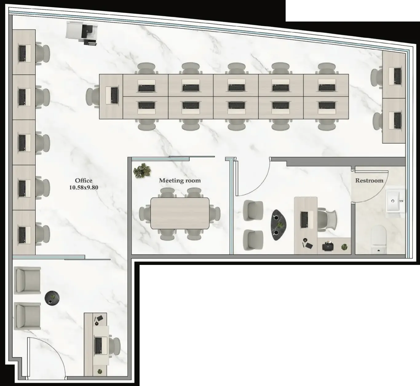  bedroom Office floor plan at Aspirz