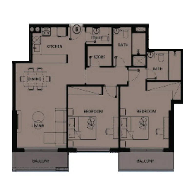 2 bedroom Apartments floor plan at Lilium Tower