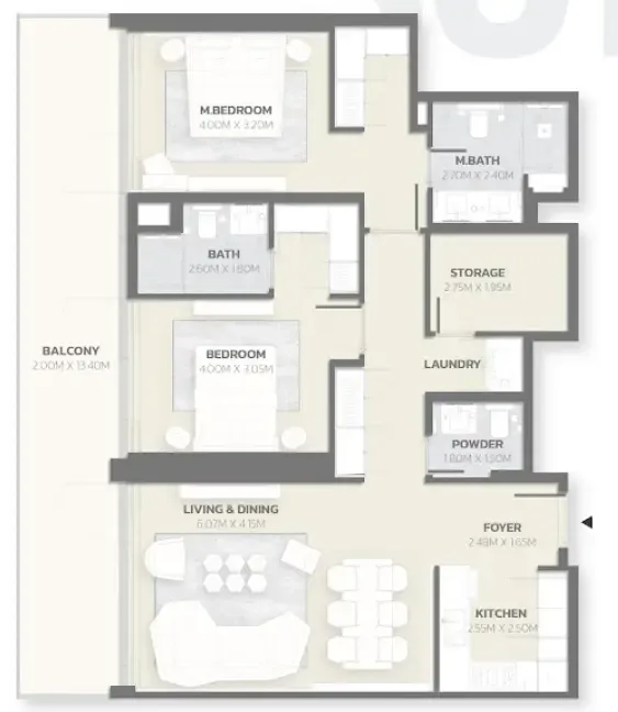 2 bedroom Apartments floor plan at Tonino Lamborghini Residences