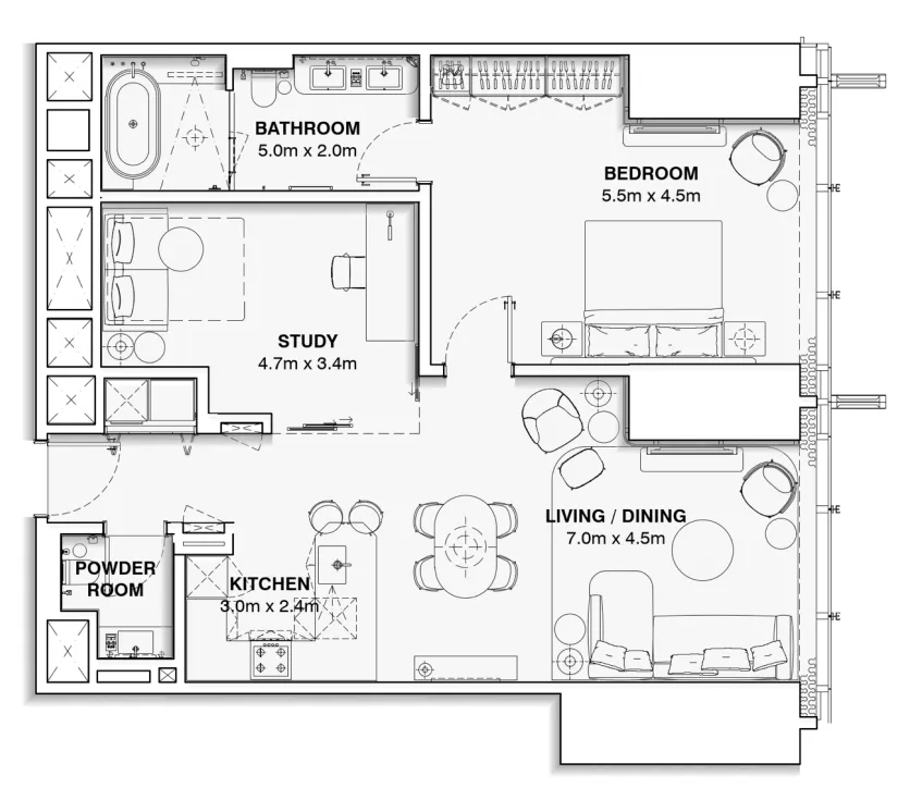 1.5 bedroom Apartments floor plan at Burj Azizi