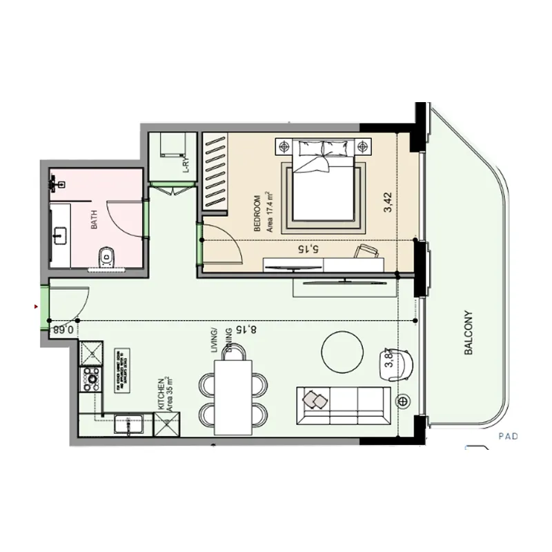 1 bedroom Apartments floor plan at Edgewater Residences 1, 2 and 3