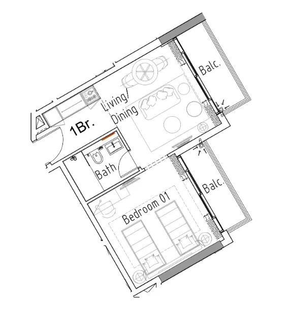 1 bedroom Apartments floor plan at Damac Hills 2 - Hotel Edge by Rotana