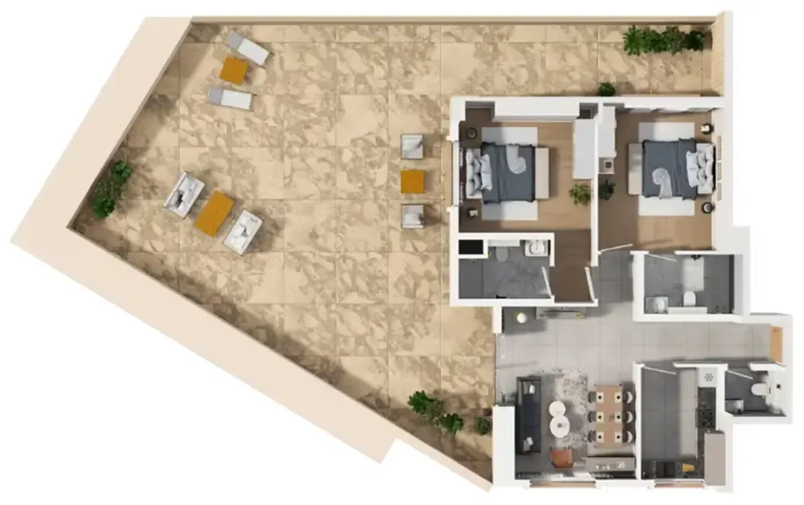 2 bedroom Apartments floor plan at Barajeel Towers