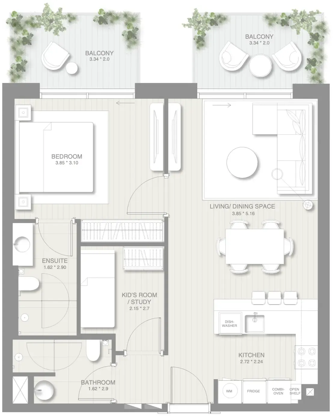 1.5 bedroom Apartments floor plan at Sol Levante