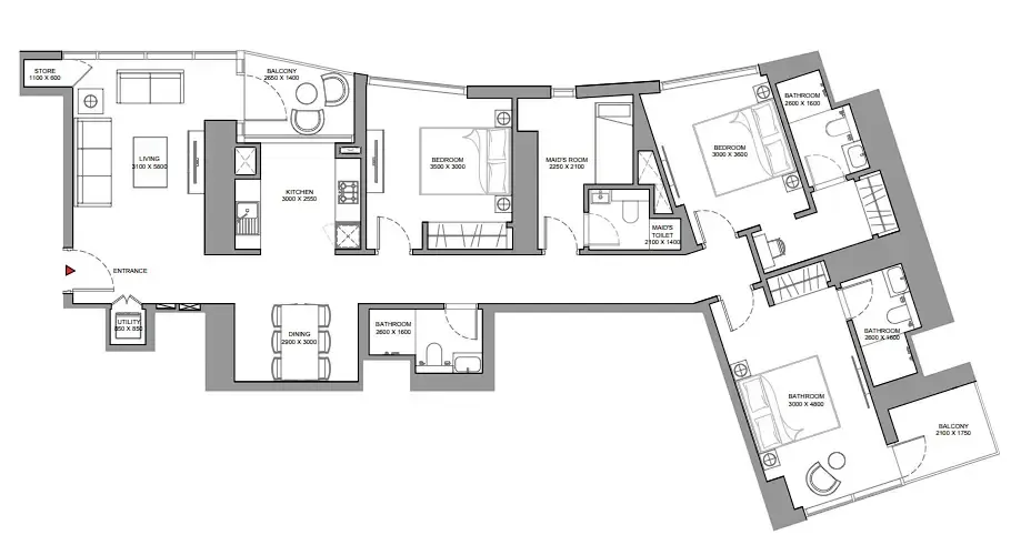 3 bedroom Apartments floor plan at Skyscape