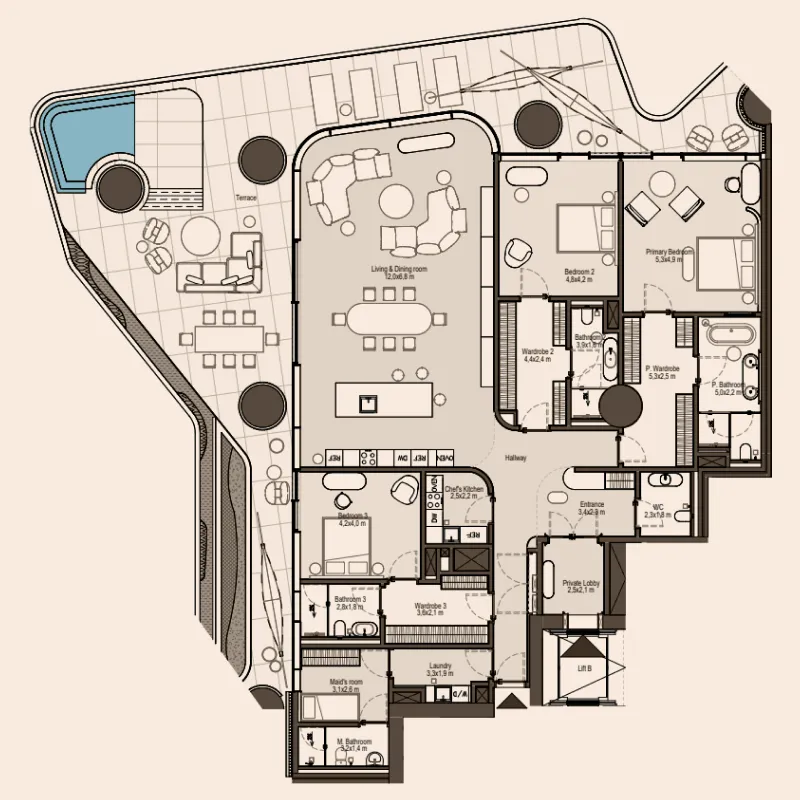 3 bedroom Apartments floor plan at Eywa Way of Water