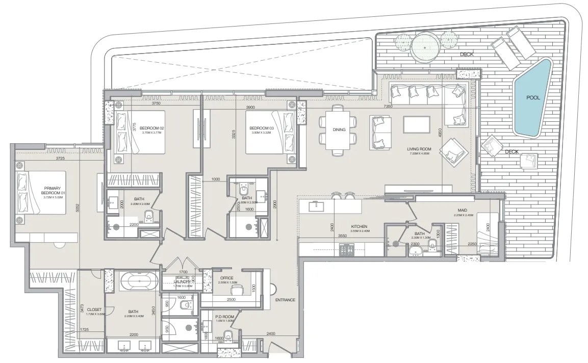 3 bedroom Apartments floor plan at Isolana Residences