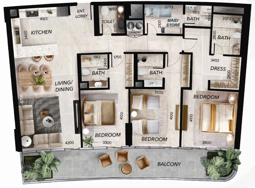 3.5 bedroom Apartments floor plan at Radiant Waves