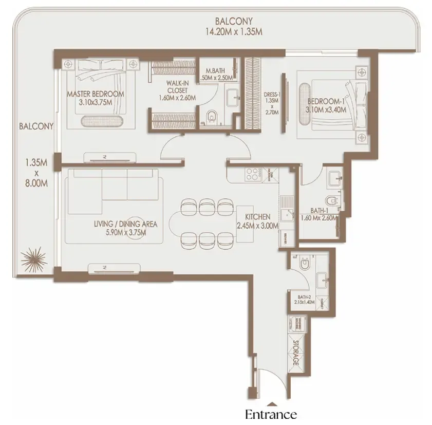 2 bedroom Apartments floor plan at Veona by Gutti